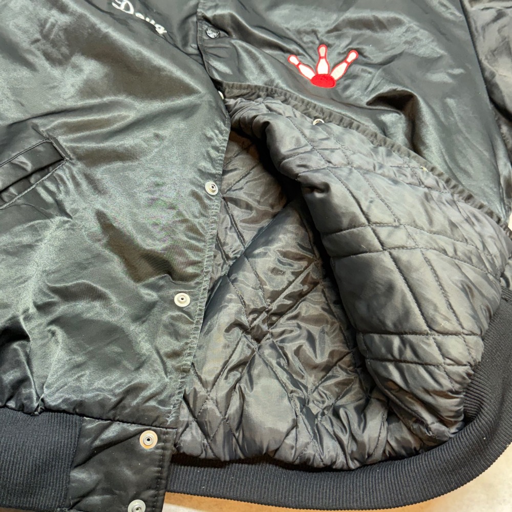 VTG Birdie Richard by Leslie Large Black White Horse Hotel Bowling Bomber Jacket - Picture 4 of 8
